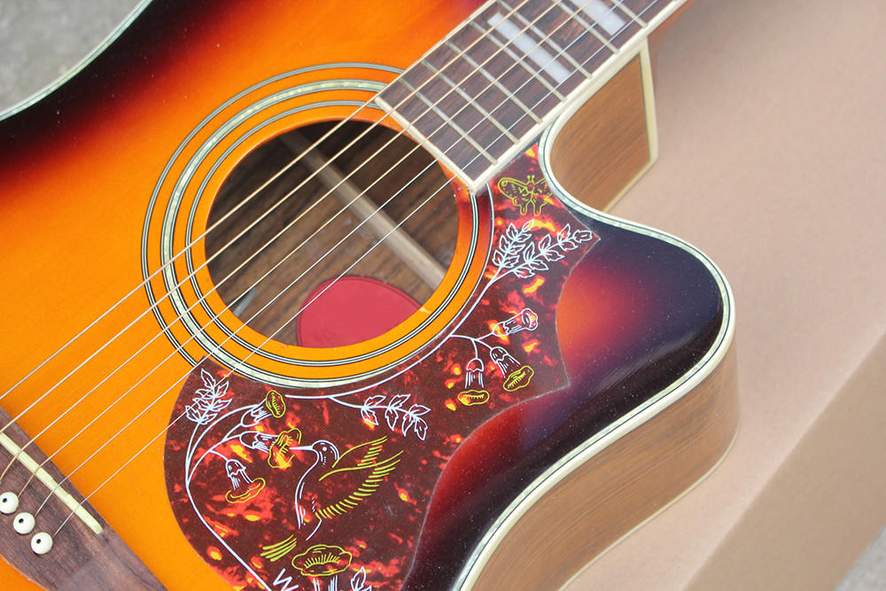 Factory custom 41" tobacco sunburst j45 acoustic guitar with Rosewood fingerboard,White binding,Can add fishman pickups