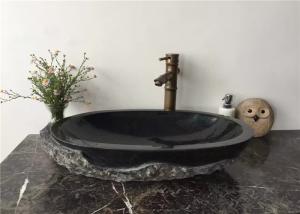 Quality Vessel Mounted Black Stone Sink Bowl Split Surface For Corridor , 400x400x140mm wholesale