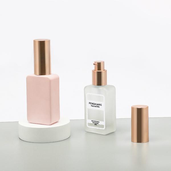 Custom pink 35ml glass foundation bottle wholesale gold lotion pump square skin care packaging glass cosmetic foundation