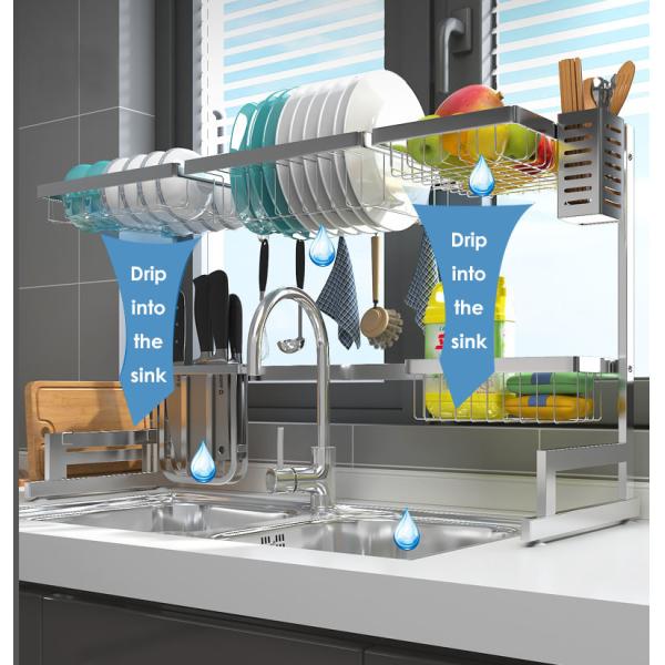 Polishing Sink Drying Rack 20 Inch Height , Rust Free Kitchen Dish Rack Over Sink