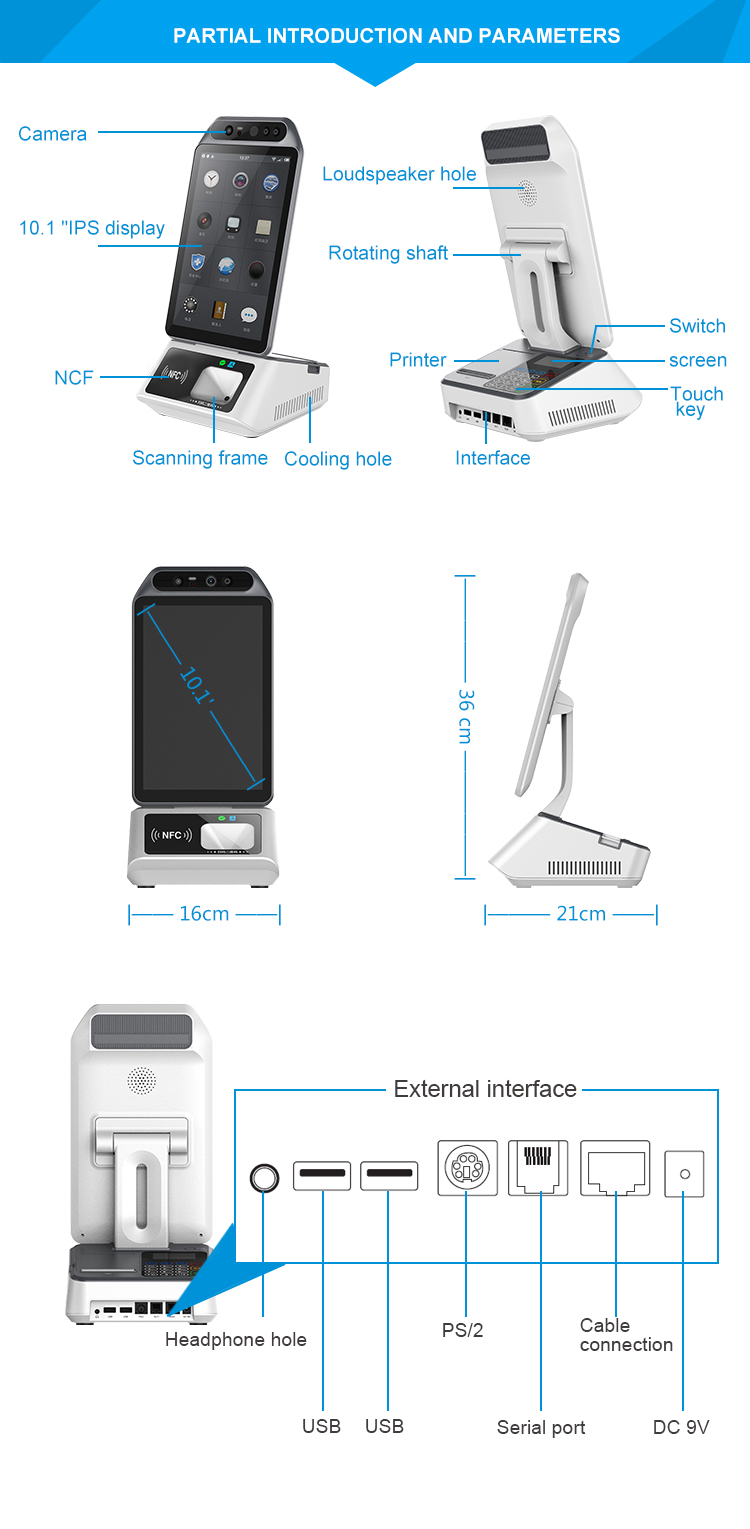 Desktop Self Payment Kiosk Android POS Terminal With 58mm Printer NFC Barcode Reader