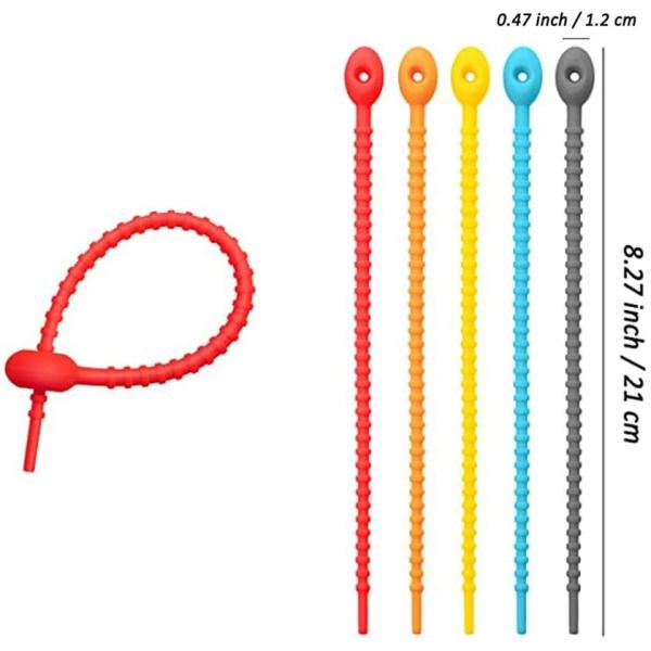 Zip Reusable Silicone Cable Ties Adjustable 8.5 Inch Colorful