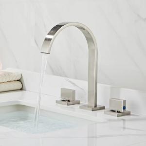 Quality All Copper Square Waterfall Basin Tap Bath Faucet Washbasin Cool Hot Double Handle wholesale