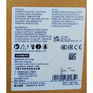 Quality SIEMENS 3RW4026-1TB04 SIRIUS SOFT STARTER S0 25 A, 11 KW/400 V, 40 °C 200-480 V AC, 24 V AC/DC wholesale