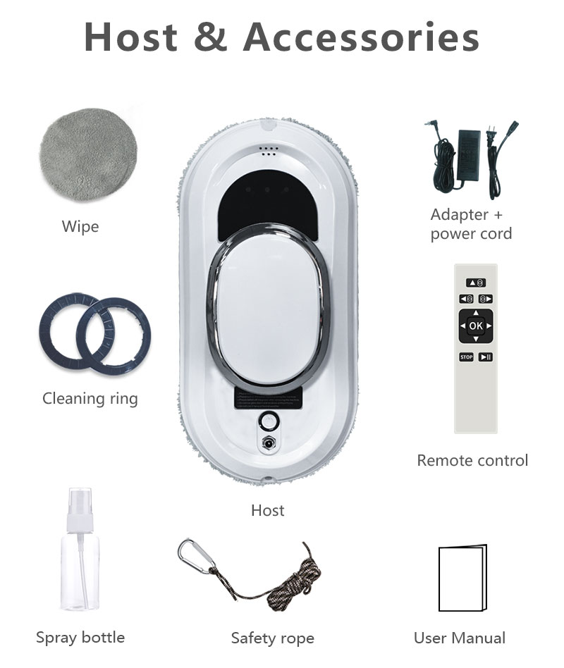 Household 3 Mins/M2 Electric Remote Glass Cleaner White Vacuum Cleaner For Windows
