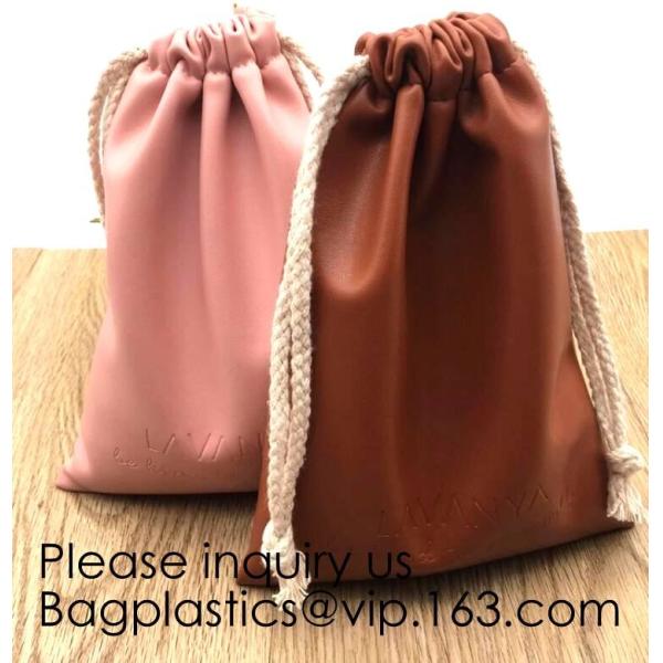Soft Offwhite and Red PU Leather Bag For Packaging,Custom Pink Brown Faux Leather Drawstring Pouch Faux Leather Jewelry