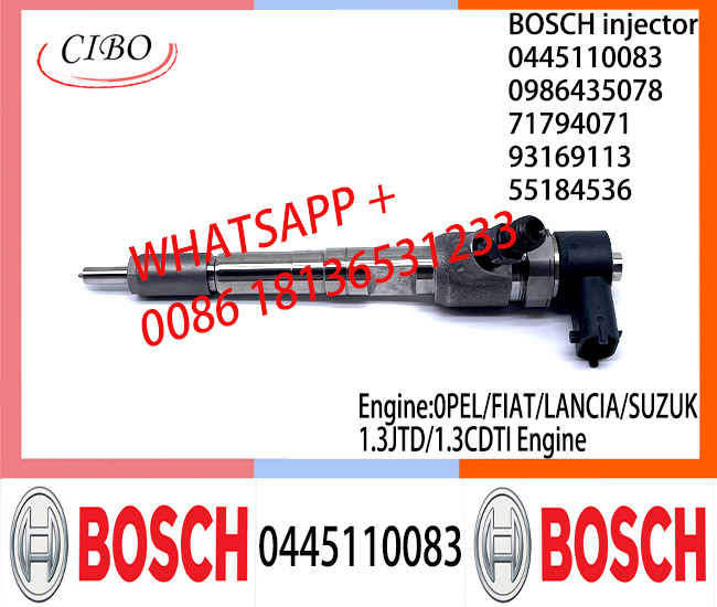 BOSCH Common Rail Injector 0445110083 0986435078 55192495 71791255 71794071 93169113 for 0PEL/FIAT/LANCIA/SUZUKI 1.3JTD