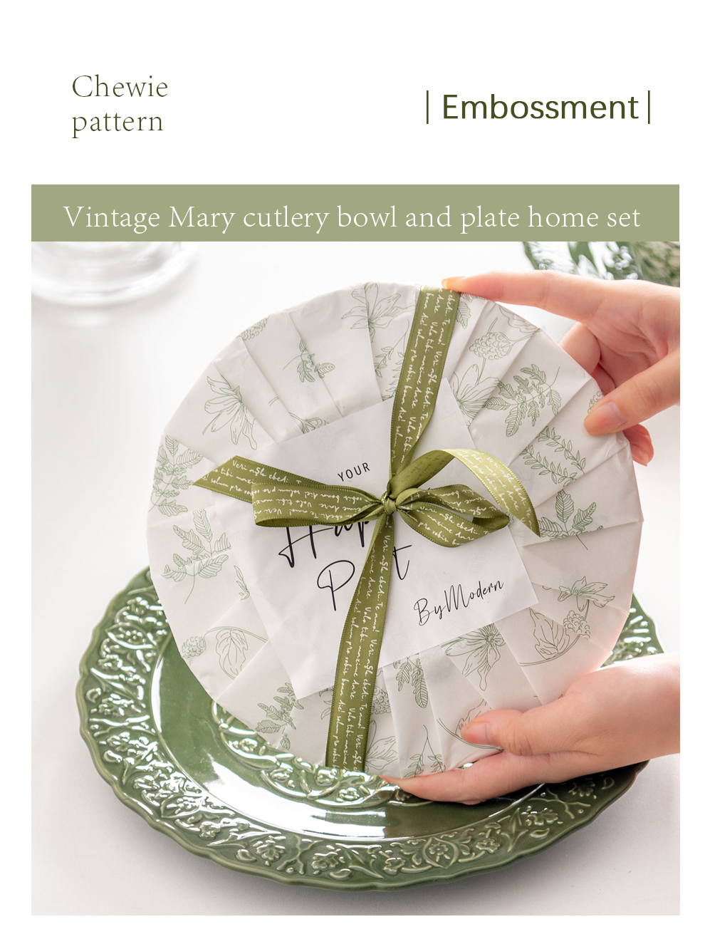 European And British Influence Green Porcelain Dinnerware Set For Sustainable Dining