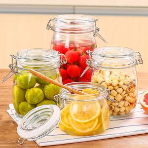 China Custom Airtight Square Glass Storage Bottle Jar With Clip Lids Various Size Available on sale