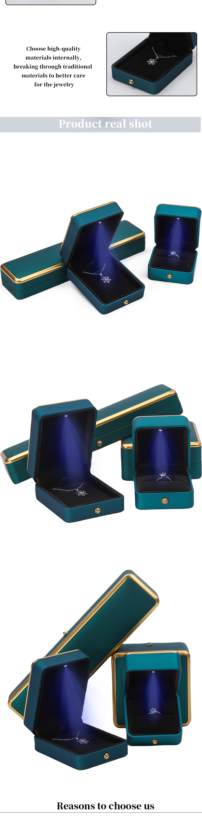 Bracelet Necklace Earring Ring Jewelry Box with Light Luxury Organizer Peacock Blue