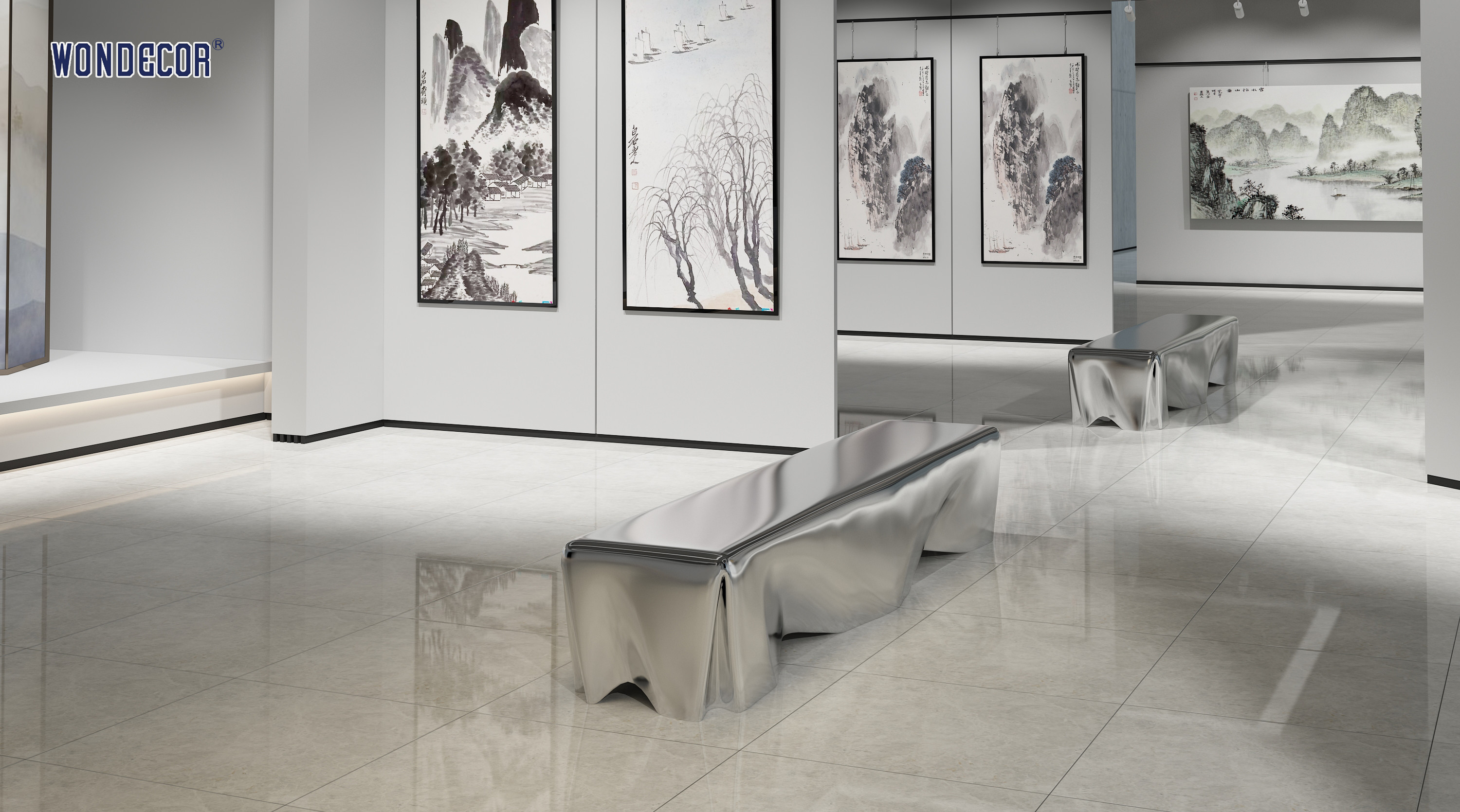 Indoor Hotel Lounge 120cm Large Stainless Steel Bench Metal Home Decoration