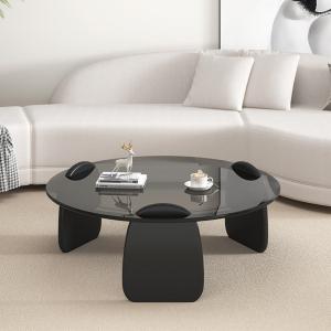 Quality Exquisite Round Glass Combination Coffee Table With Wooden Leg wholesale