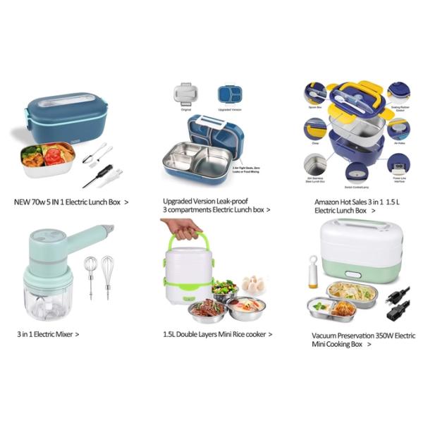 Dual Voltage Car Mounted Household Electric Food Warmer Lunch Box 304 Stainless Steel 1.5 Liters