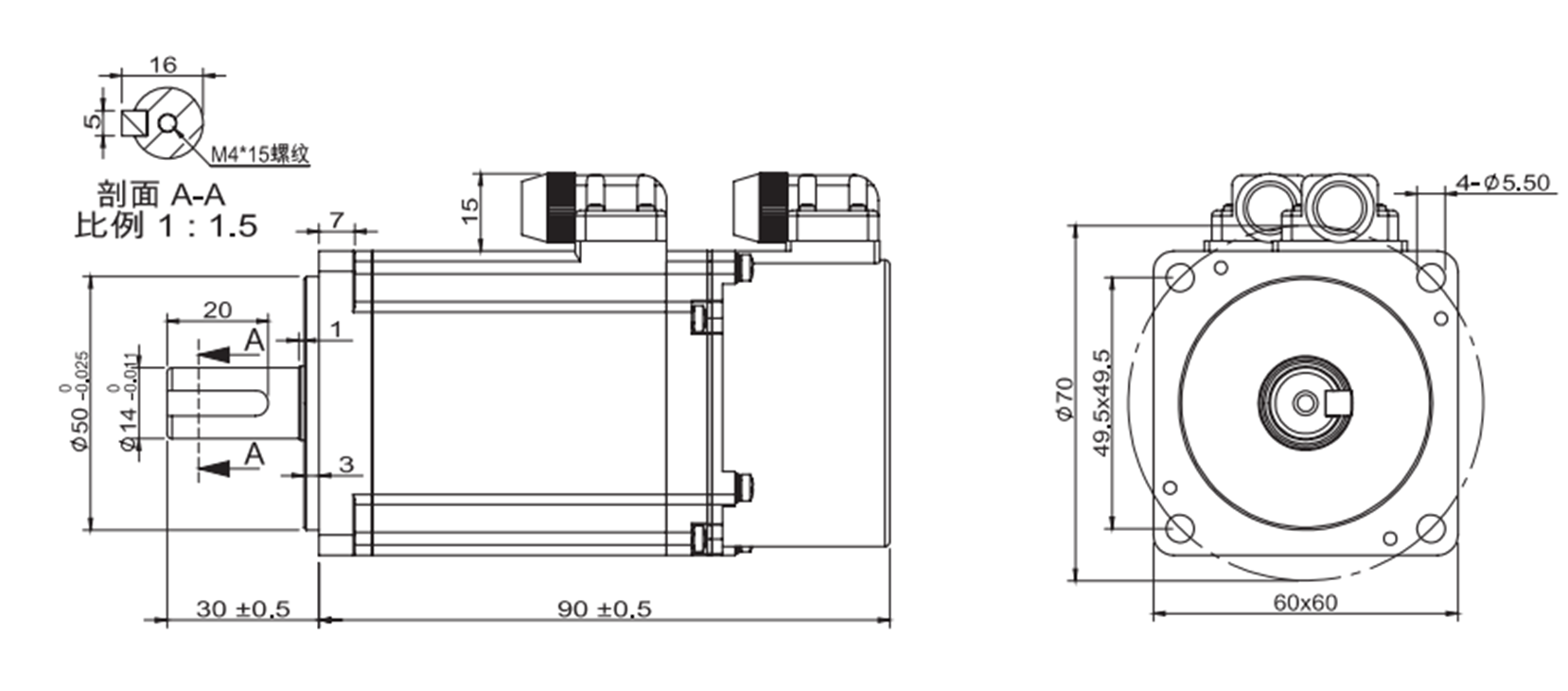 200W 36V 3000RPM Mini Servo Motor With Encoder 1000