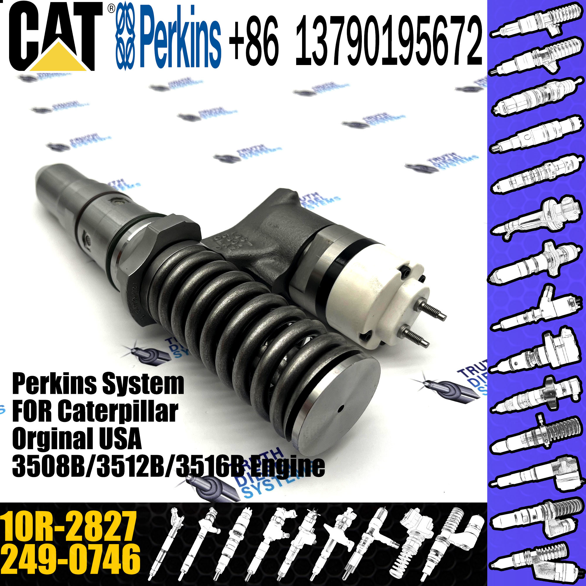 Hot sale fuel common rail injector 249-0746 10R-2826 10R-2827 for Caterpillar Engine 3152B