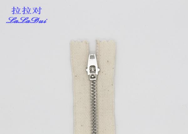Cheap Cotton Overcoat Reverse Coil Zipper , Plating Nickel Teeth White Invisible Zipper for sale