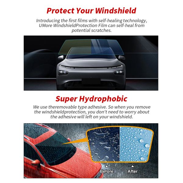 100% No Visual Distortion Ultra HD 1.22*15M High Hydrophobic Red EPU Windshield Protection Film WPF TPU Car Windshield PPF