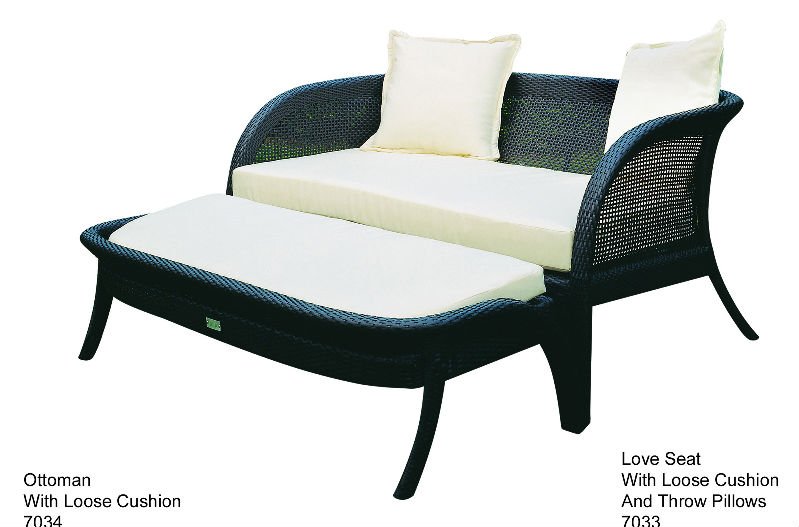 Garden Three Seater Aluminum Wood Canopy Rattan Woven Sofa without Folded Design in Fabric Cushion and Foam