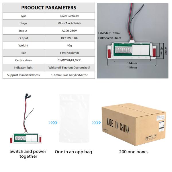 60W Inductive Switches LED Light Defogger with Time Temperature Display Touch Sensor Stepless Dimmer