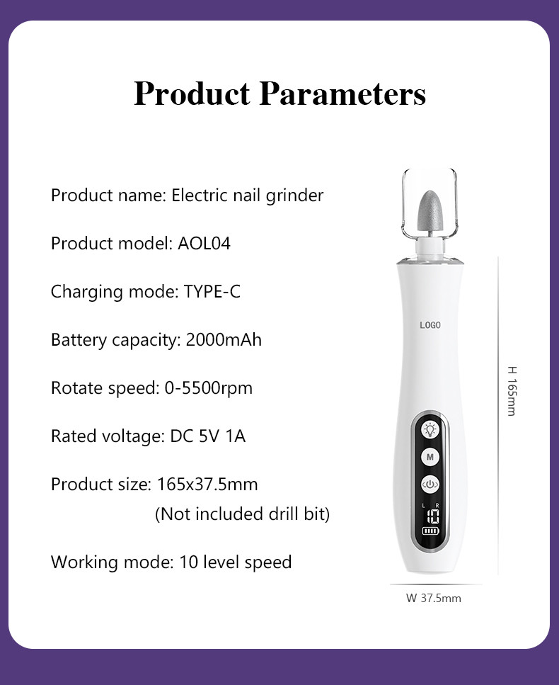 Manicure Pedicure Set USB Charging LED Display 10 Level Speed Low Noise Electric Nail Drill