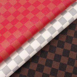 China Printed PVC Leather For Bags Mixed Color Checkerboard Faux Leather Fabric on sale