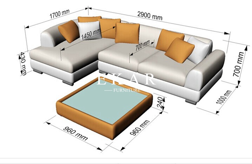 Germany Modern Simple 2017 Latest Home Furniture Living Room Snow-white Genuine Leather Sectional Sofa Sets ZZ-T-006
