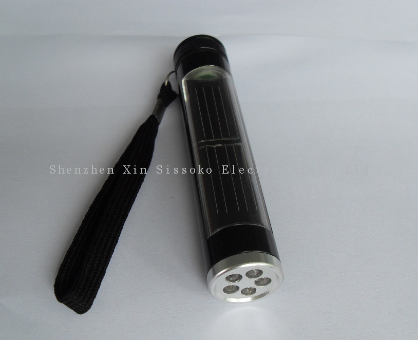 5LED Aluninum Solar Powered led Flashlight with nimh rechargeable batteries