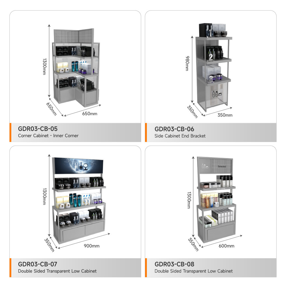 Retail Shop Cabinet Grey Wooden Boutique Edge Cabinet With Light Box For Trendy Shop Decoration And Premium Store Fixtures
