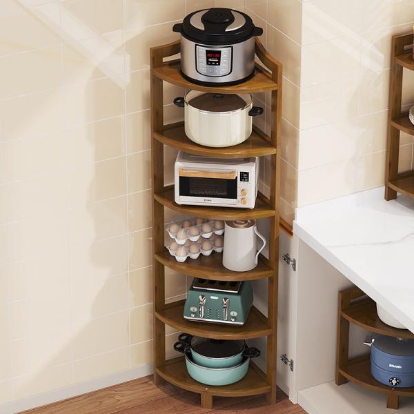 Y Mail Packing Space-Saving Corner Kitchen Storage Shelves Free-Standing Spice Organizer Holder with Bamboo Material