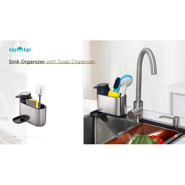 Stainless Steel Kitchen Sink Organiser Rack With Fluid Pump And Sponge Holder