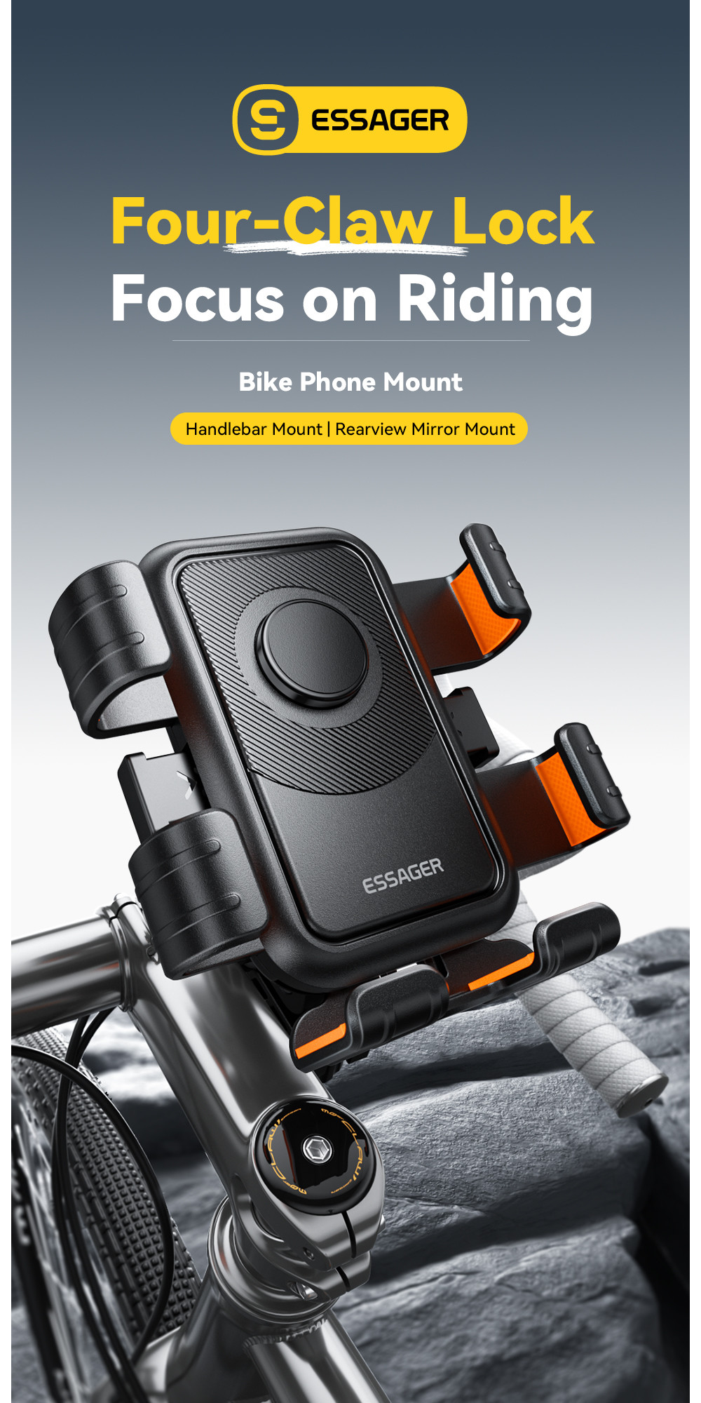 Essager ES-ZJ33 Universal 360 Adjustable Bicycle Bike Motorcycle Phone Holder With Handle and Rearview Mirror Style
