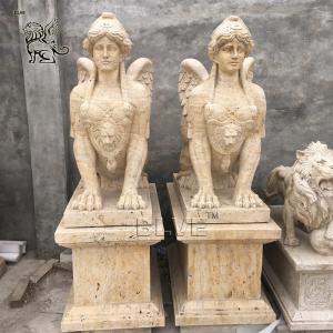 China BLVE Marble Sphinx Statues Natural Cave Stone Egyptian God Garden Sculpture Life Size Beige Outdoor Hand Carved on sale