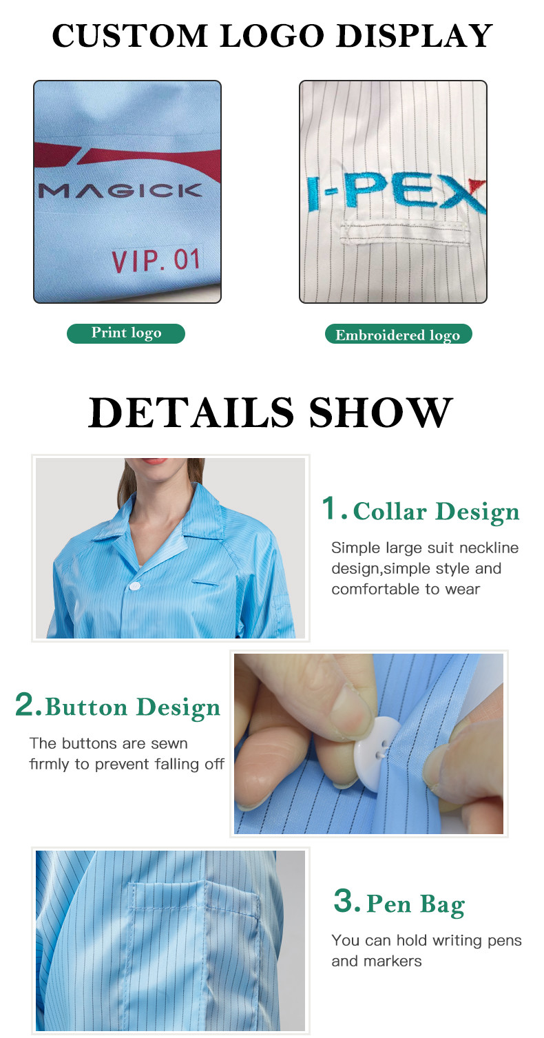 H-1104 Cleanroom ESD Anti-static Gown Conductive Fiber Fabric Dust-proof Breathable Workwear for Electronics Semiconductor Pharmaceutical Laboratory