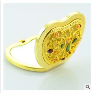 Quality New creative customed diamond logo gold apple luxury pocket makeup mirror wholesale