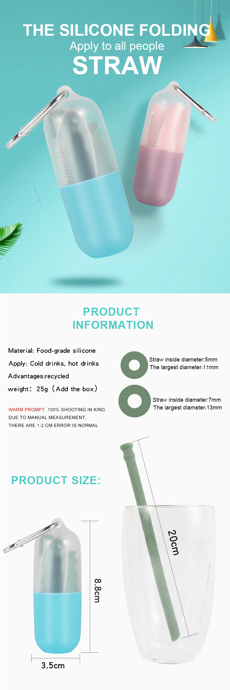 4 Color Reusable Collapsible Silicone Drinking Straw