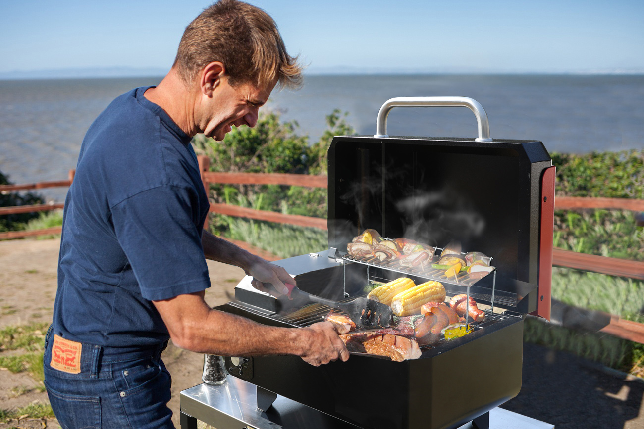Flame Safety Device Smart Electric Charcoal Pellet Smoker Grill for Household Cooking