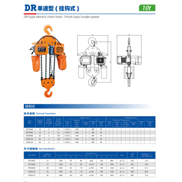 Remote Control Electric Chain Hoist with 20t Load Capacity and OEM Customization for Industrial Use
