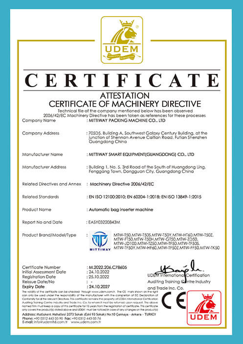 MITTIWAY PACKING MACHINE CO.,LTD Certifications