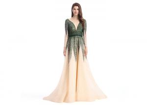 China Beaded Lace European Style Long Backless Evening Dresses / Tulle Big Tail Beautiful Prom Dresses on sale