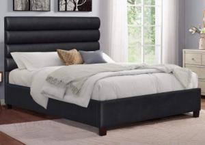 China Modern King Size Upholstered Platform Bed With Black Headboard on sale
