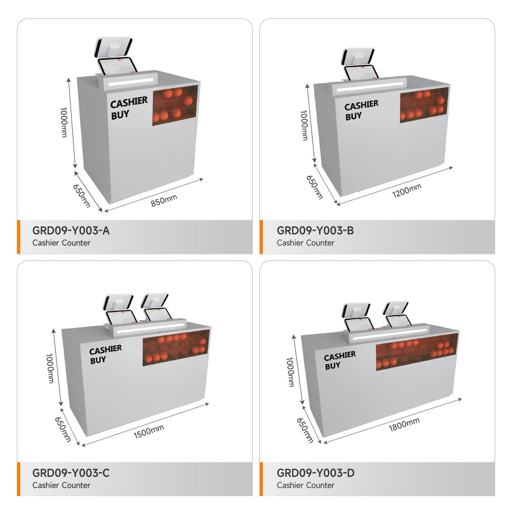 Retail Store Stand Grey Wooden Cash Register With Light Box For Branded Shop Stand And Premium Display Counter