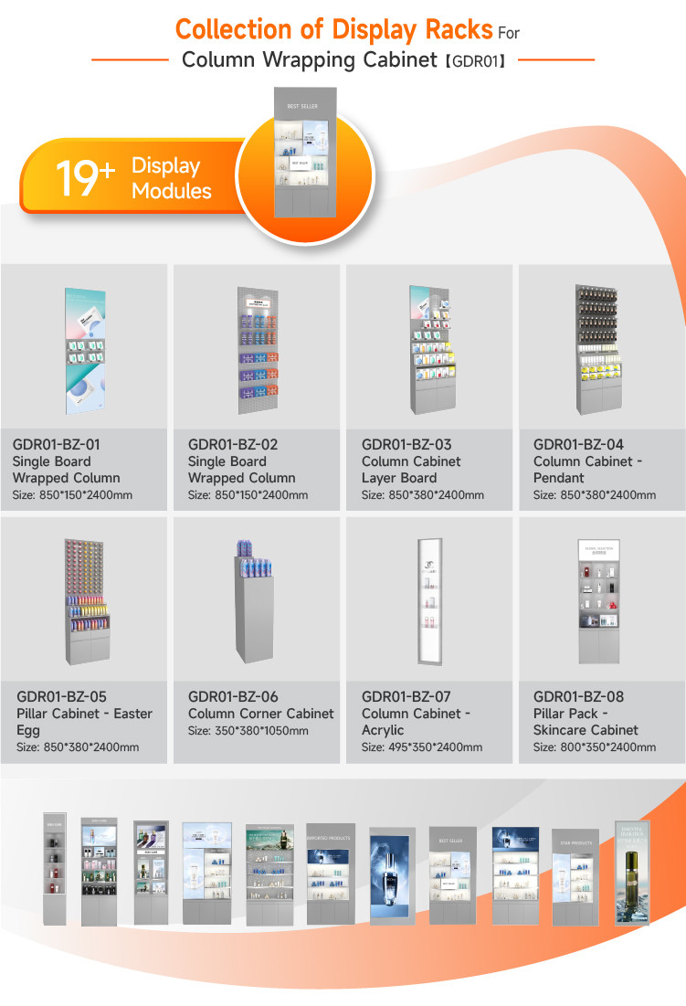 Cosmetic Display Rack Grey Wooden Display Cabinet With Light Box For Smart Store Rack And Premium Store Shelf