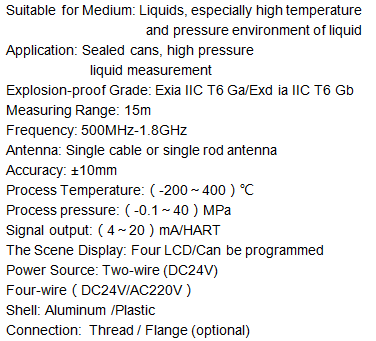 KLD70 series Guided Wave Radar Level Meter with temperature(-200~400)℃