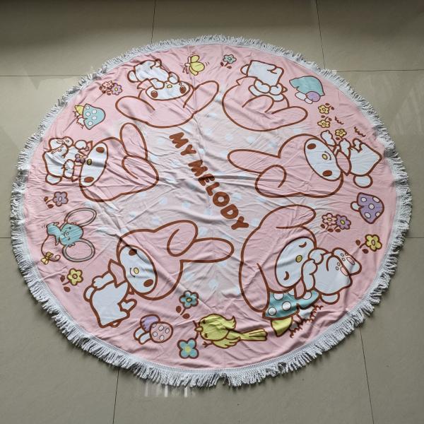 wholesale customized pink microfiber sand free printed round beach towels with tassels