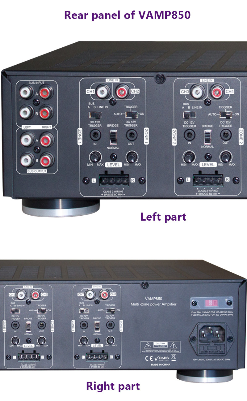 8-Channel Stereo Power Amplifier - 800 Watts Maximum Power Output Multi-Zone Audio Source Mixer Receiver