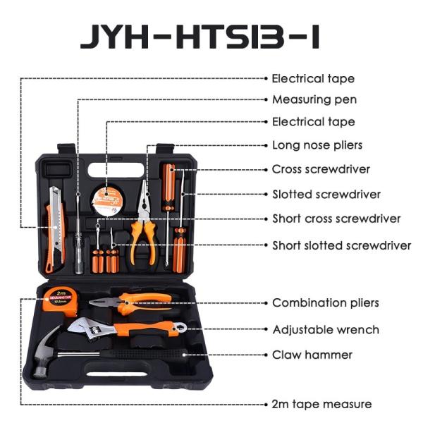 JYH-HTS09-4 Black Household Tool Box Set 8 Piece Mechanic Toolbox Set With Hammer
