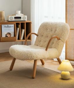 China White Sheep Wool Chair 87*67cm Leisure With 45cm Chair Pedal Combination on sale