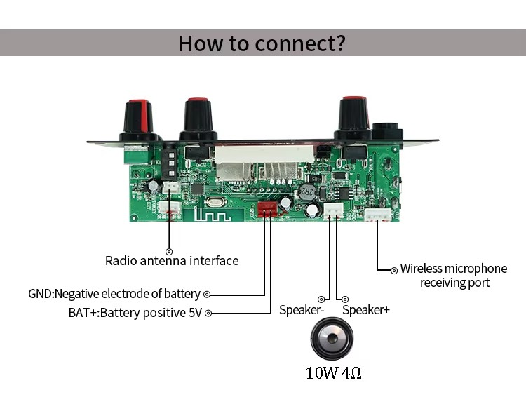 2x10W 3.7V True Stereo Bt Trolley Stereo Motherboard MP3 Decoder Amplifier Board with Microphone Function