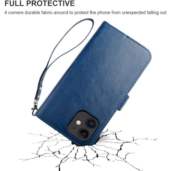 Compatible with iPhone 12/Pro wallet case with card holder PU leather stand shock-proof wrist strap clamshell 6.1-inch