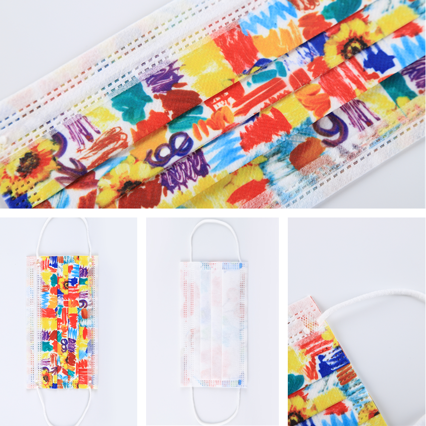 S&J Protective Disposable Nonwoven Printed Cute Face Mask Respirator Medical Surgical 3 ply custom printed face mask